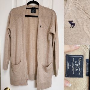 Abercrombie & Fitch Tan Cashmere Open-Front Cardigan